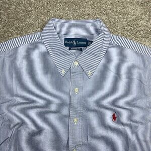 Ralph‎ Lauren Button Down Shirt Mens XL Seersucker Blue White Striped Polo Pony